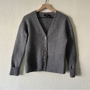 Theory Gray Ribbed V-Neck Cardigan